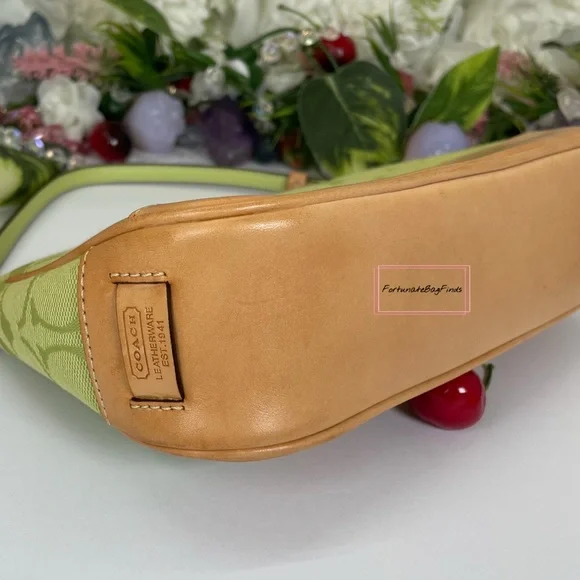 Green Y2K Vintage Coach 6094 Demi Pochette Pouch Mini Bag Strawberry Charm SET - Picture 10 of 14